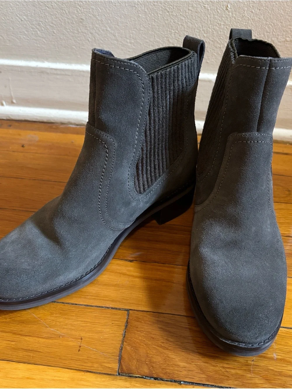 Cole Haan Grand.Os Gray Suede Chelsea Ankle Boots Pull On Block Heel 7B
